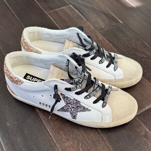 Golden Goose White and Glitter Star Sneakers